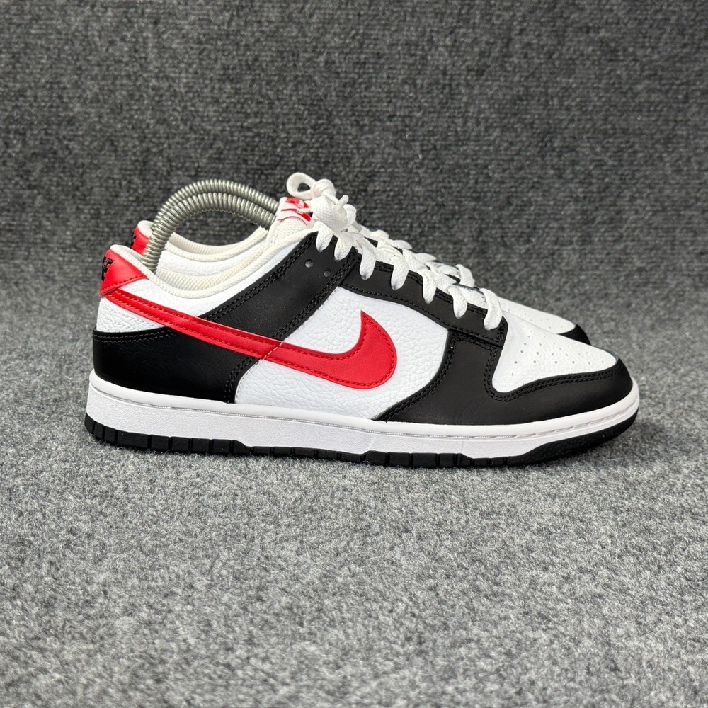 Nike Dunk Low Retro Red Swoosh Panda Shoes Men 8.5 White Black Athletic Sneakers